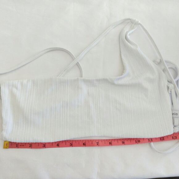 Onia Demi One-Shoulder Bikini Top White Ribbed Strappy Beach Coastal Estimated S - Picture 9 of 11